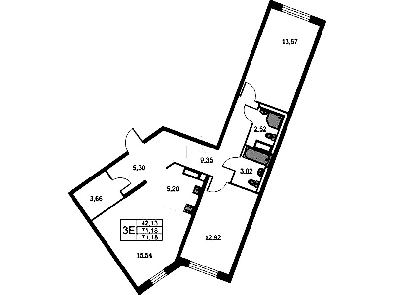 2-комнатная квартира 71.18 м², 9/9 эт., ЖК «Квартал Лаголово»